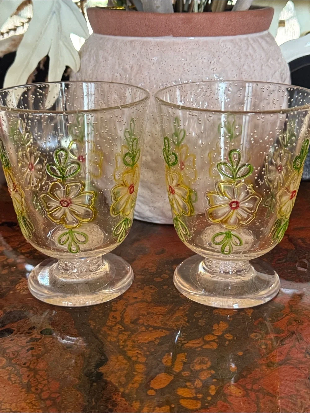 Anthropologie Floral Embossed Pedestal Acrylic Drink ware